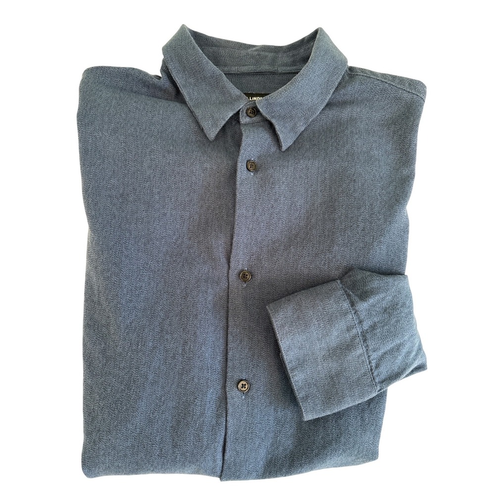 J‎ Lindeberg Mens Blue Cotton Flannel 2Tone Button Down Shirt Long Sleeve Size M